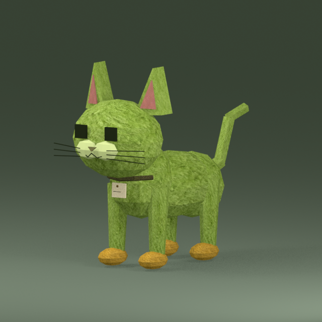 BODKIN, a lime cat with whiskers and pointed ears