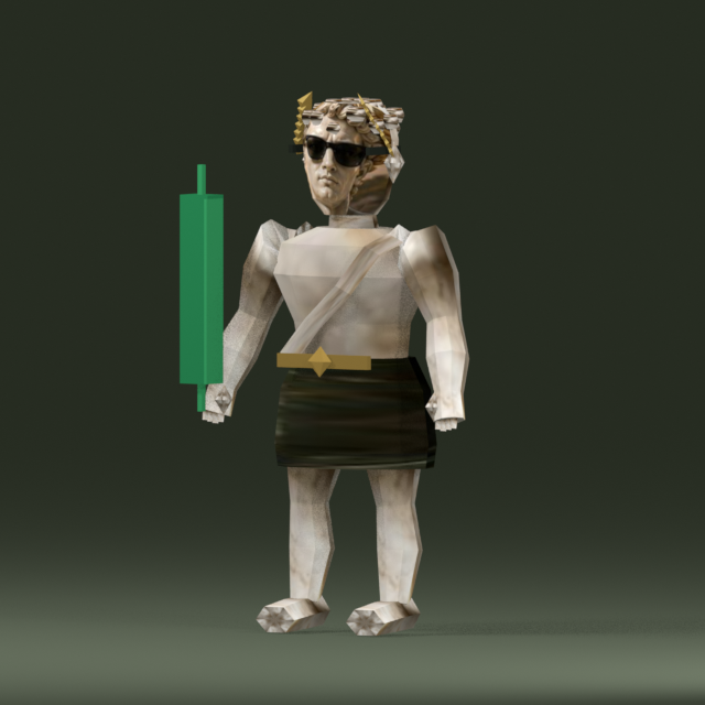 BONER, a stone figure with a laurel wreath and glasses