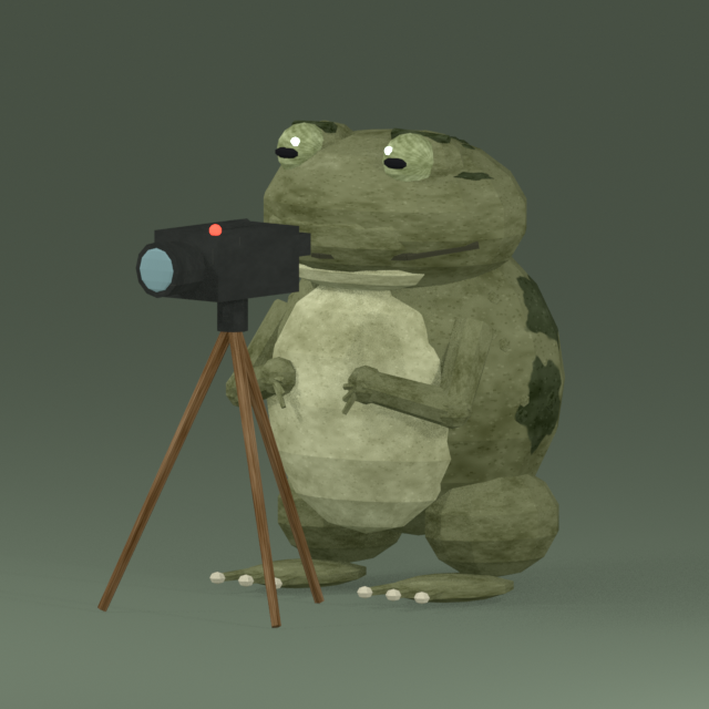FRONG, a toad filming the pond from a camera on a tripod