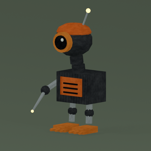 MICRODUCK, a very small robot with one camera eye and orange duck feet
