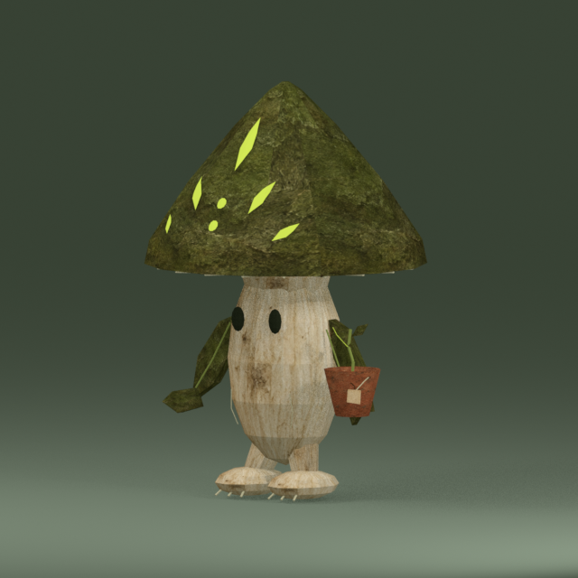 Nokko, a mushroom carrying a potted sprout