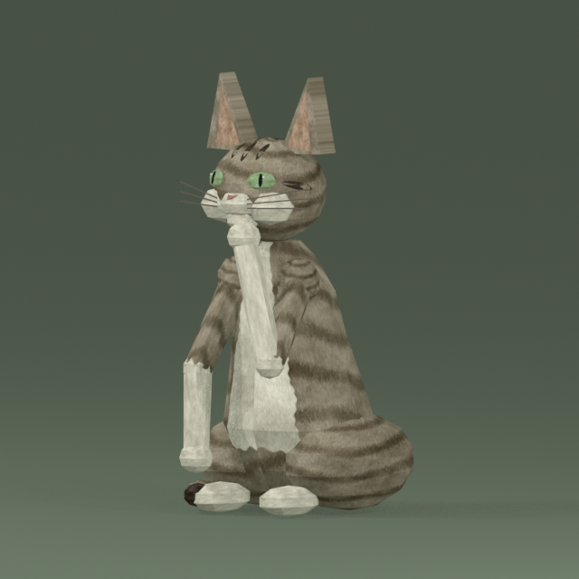 Thinking Cat, a tabby-and-white cat with a paw under its chin