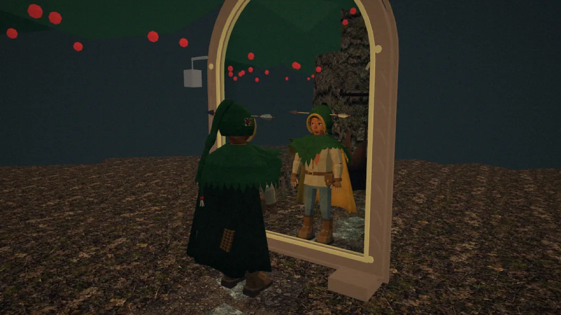 The wanderer from behind, facing his own reflection in the looking glass